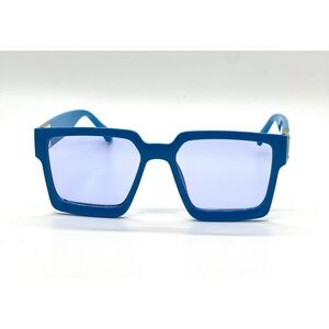 Oversized Square Blue Sunglasses Women's Gold Accent Trendy Fashion‎